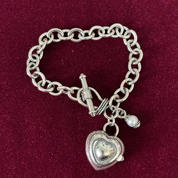 Ecclissi sterling silver toggle bracelet with hidden watch in heart charm. - Picture 3 of 5